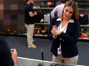 Big tits woman fucked for a plane ticket. Foxy big titted business lady pursuaded to get her pussy fucked by pawnkeeper for a plane ticket