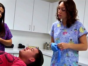 Two hot nurses in gloves work their magic on one lucky patient, giving him the ultimate double handjob/blowjob treatment. Get your fix now!