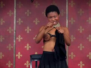 Hogtied bigtits ebony sucking on masters cock