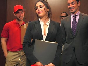 These busty Italian beauties were caught in the elevator going down on each other and some lucky guy. Watch as they suck and ride him in all positions, including DP. Don't miss out on this spit-worthy threesome!